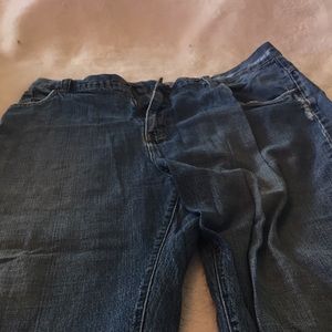 Distressed denim jeans